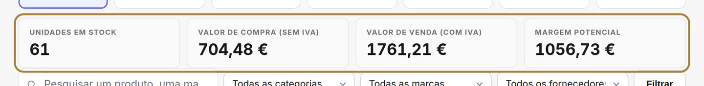 O que a sua prateleira vale: custo, valor de venda, margem, parte prometida.