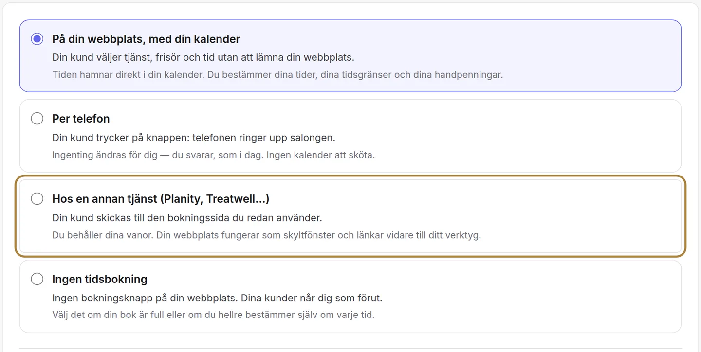 På en annan tjänst: din webbplats länkar till ditt vanliga verktyg.