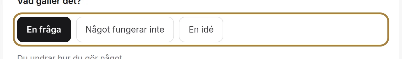 Ange först vad det gäller: fråga, problem, idé.