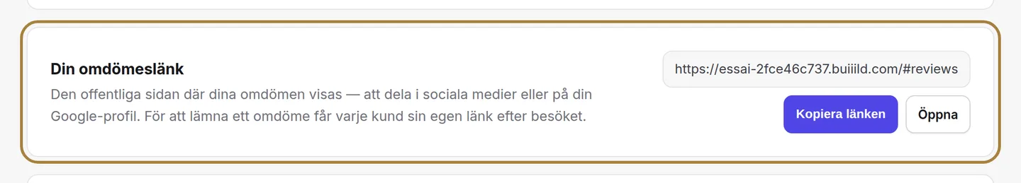 Din omdömeslänk, redo att kopiera.