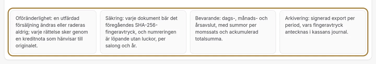De fyra kraven, säkerställda av kassan.