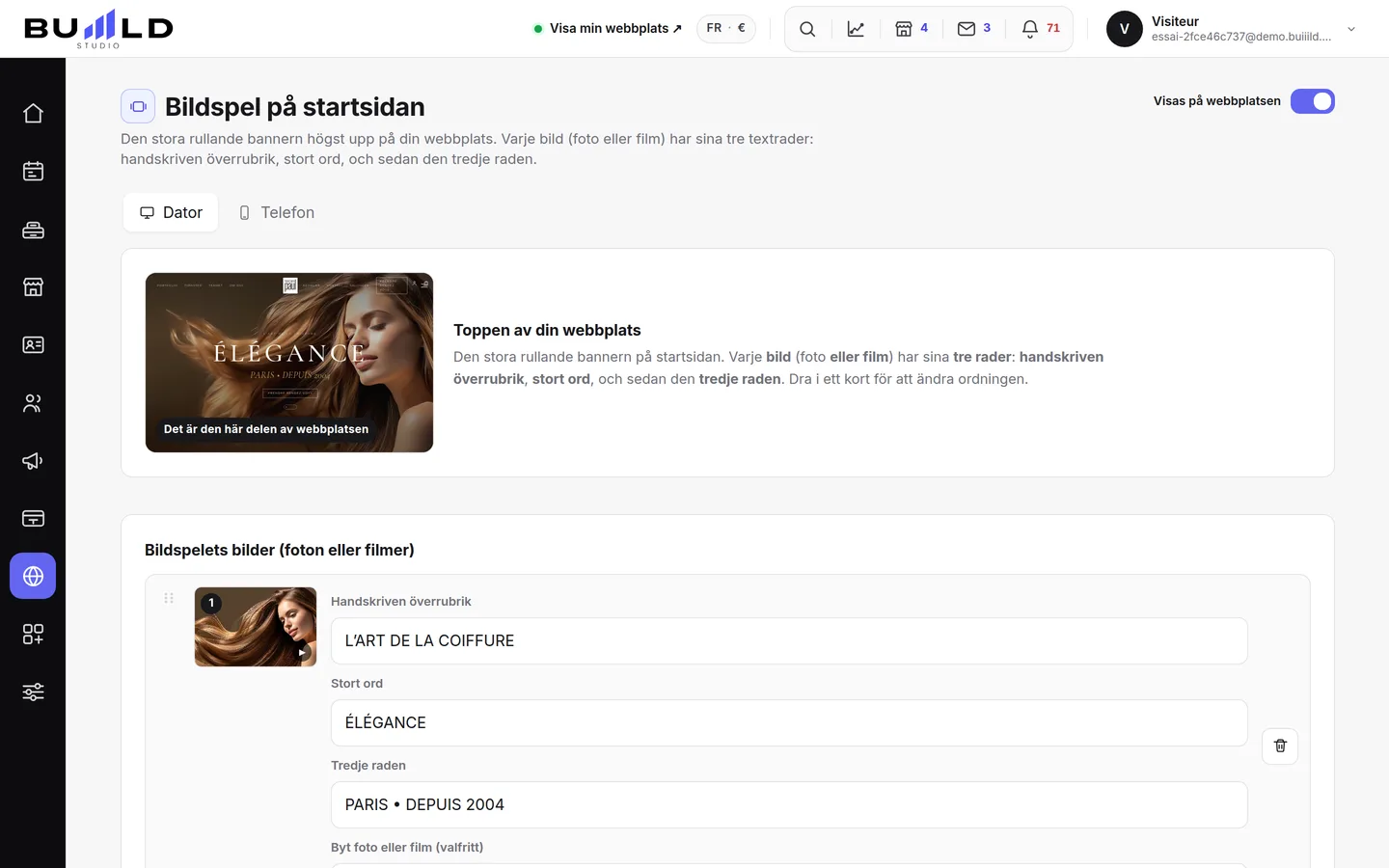 Startsidans bildspel.