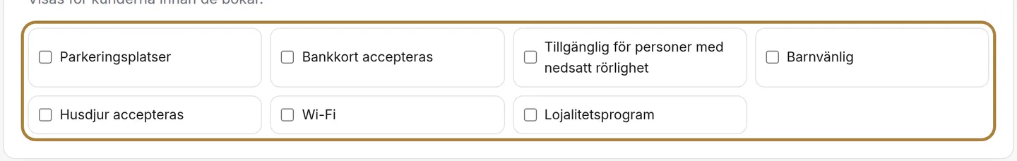 Dina bekvämligheter: kryssa bara i det du verkligen har.