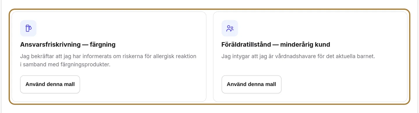 Två färdiga mallar: färgning och minderårig.