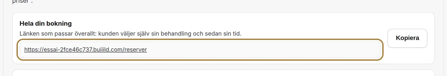 Adressen, precis som den är — och knappen för att kopiera den.