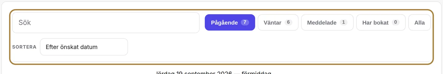 Söka, filtrera, sortera.