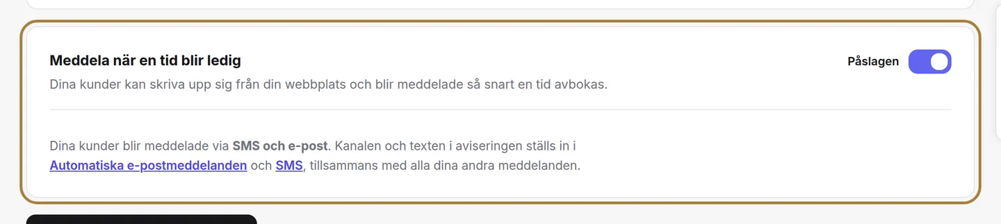 Aktivera, stänga av, och välja kanal för aviseringarna.