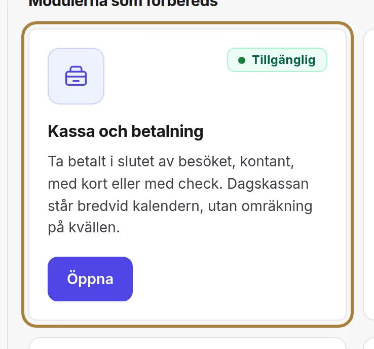 Ett kort, en modul: vad den gör, och dess status.