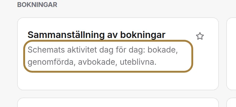 Vad varje rapport mäter.