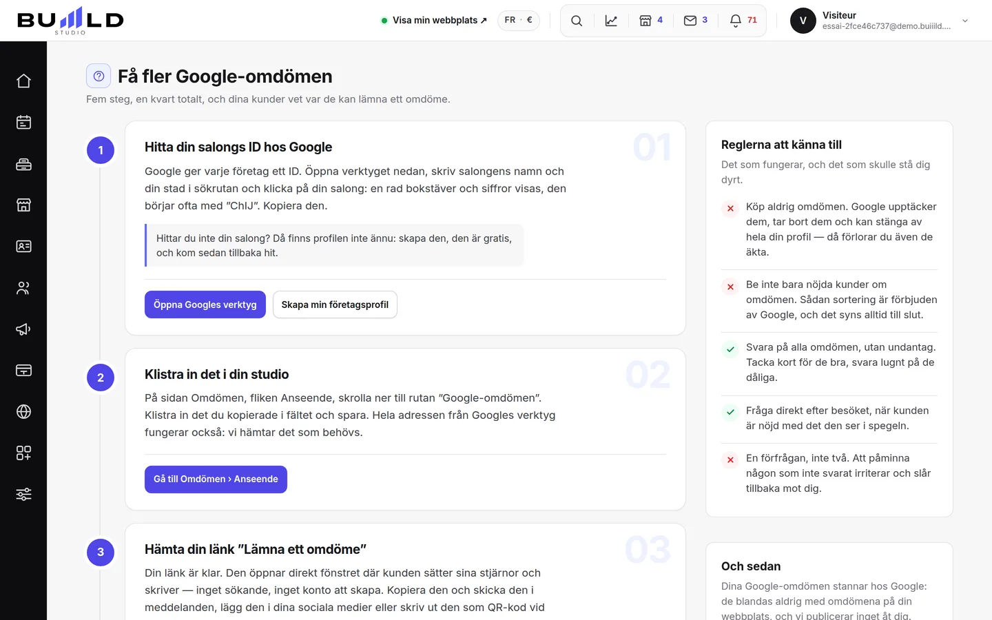 Studions guide ”Samla in Google-omdömen”.