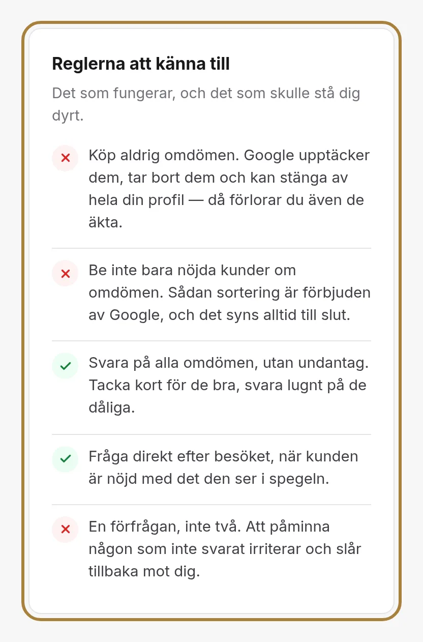 Reglerna att aldrig bryta mot.