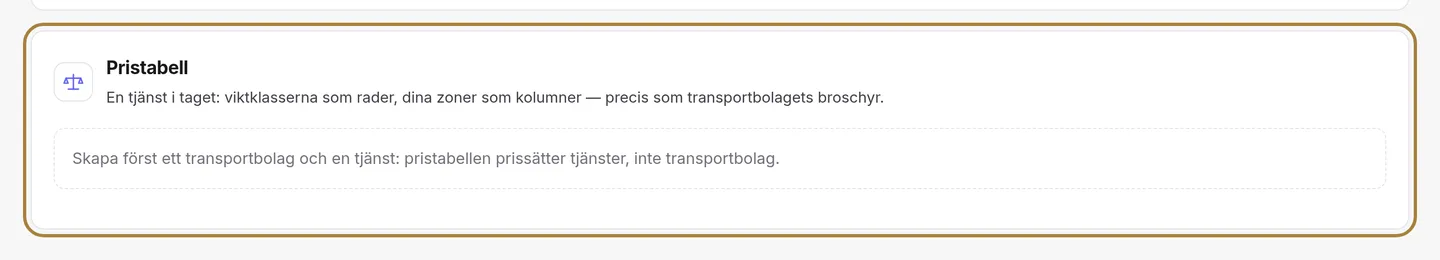 Transportörer: prislistan per zon.