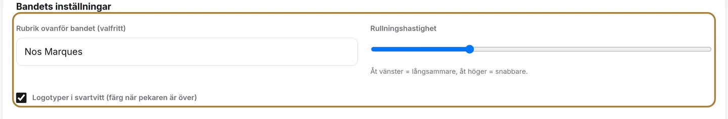 Varumärkesbandet: titel, hastighet, svartvitt.