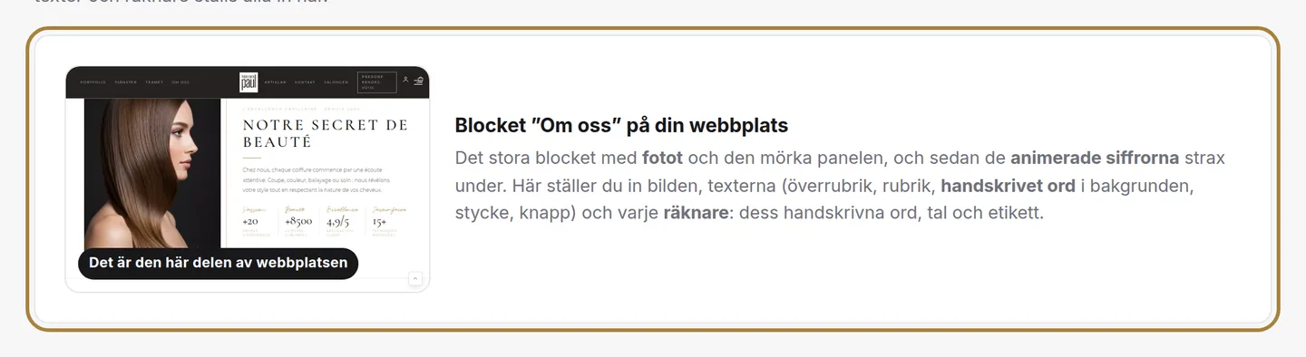 Direktförhandsvisningen av avsnittet, uppdaterad efter varje sparning.