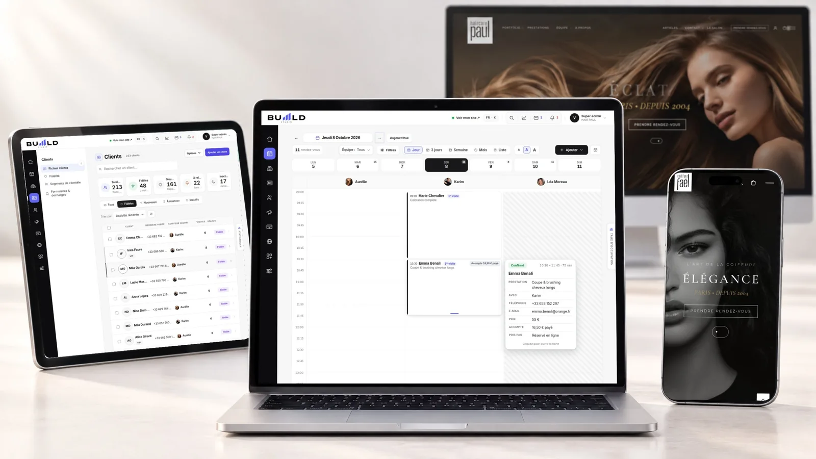 Buiiild-kampaamon sivuston, kalenterin ja asiakasrekisterin esittely | Buiiild.com